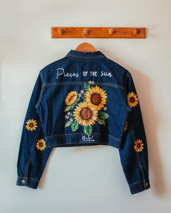 Hand Painted Sunflower Denim Jacket - Image 2