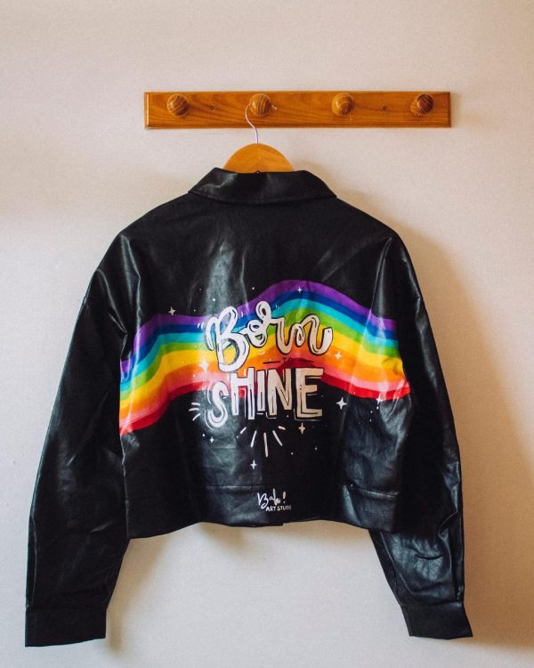 Hand Painted Rainbow Leather Jacket