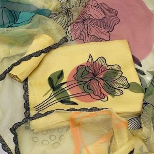 3pc Viscos suit with Organza Duppta