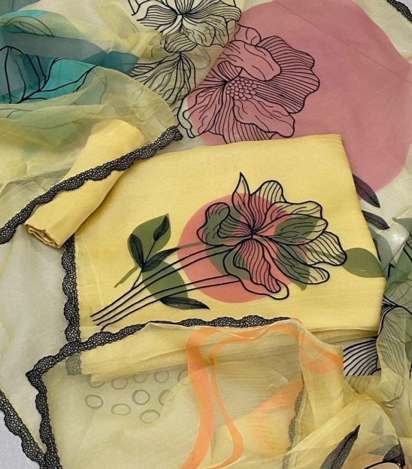3pc Viscos suit with Organza Duppta