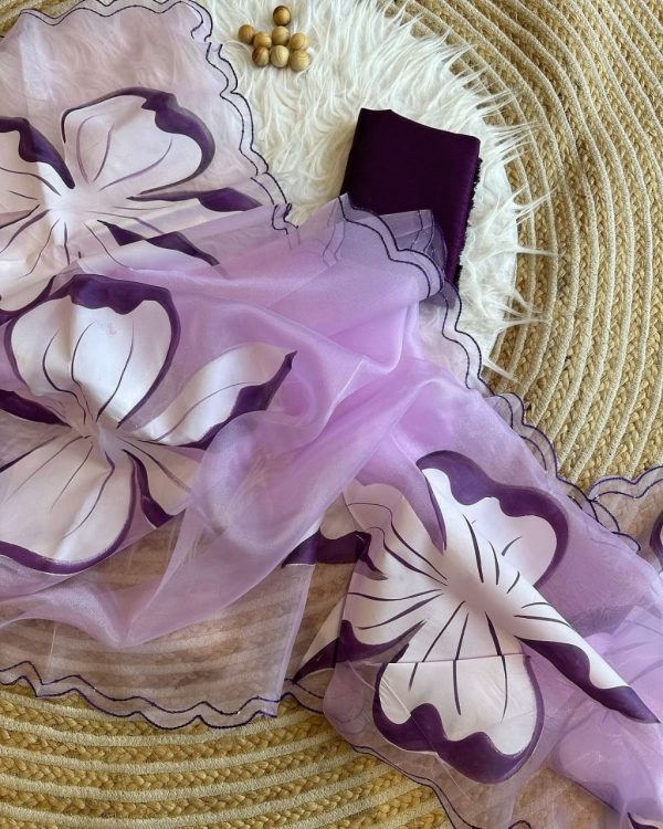Handmade Painted Rashmi White Flower Pattren Suit - Image 3
