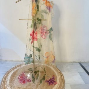 Handmade Painted Organza Floral Duppta