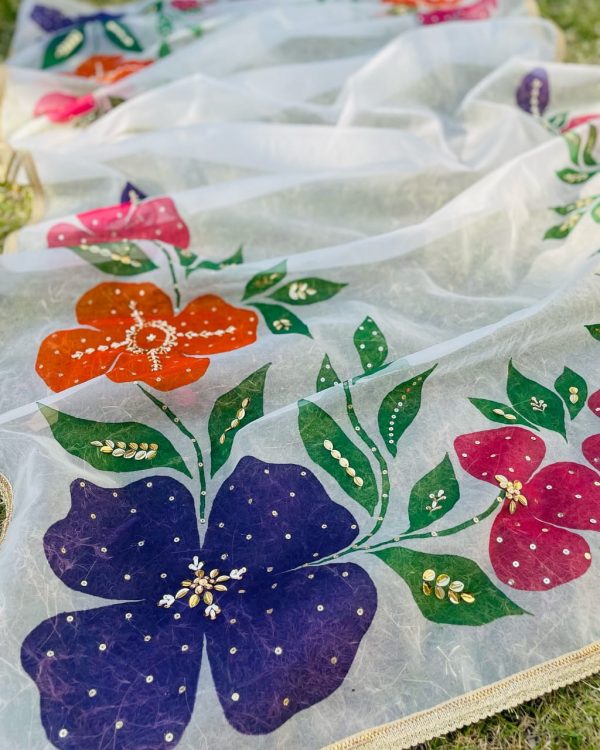 Handmade Painted Rashmi White Duppta