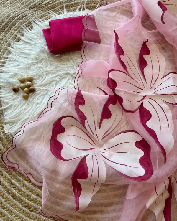 Handmade Painted Rashmi White Flower Pattren Suit - Image 4
