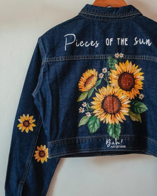Hand Painted Sunflower Denim Jacket - Image 3