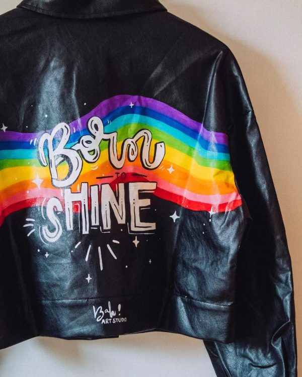 Hand Painted Rainbow Leather Jacket - Image 2
