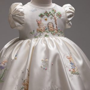 Kids Embroidered & Heatprint Silk Frock
