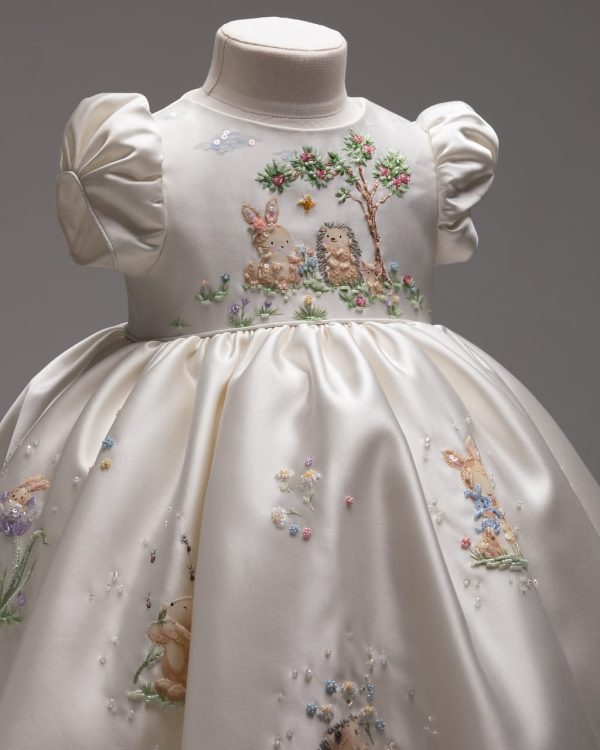 Kids Embroidered & Heatprint Silk Frock