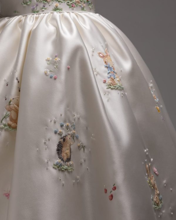 Kids Embroidered & Heatprint Silk Frock - Image 4