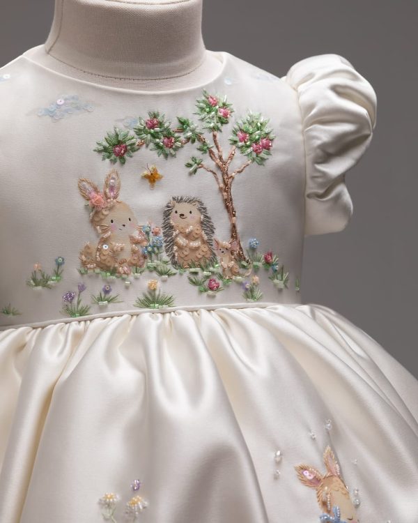Kids Embroidered & Heatprint Silk Frock - Image 3