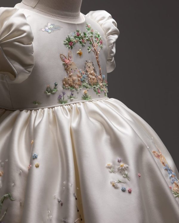 Kids Embroidered & Heatprint Silk Frock - Image 2
